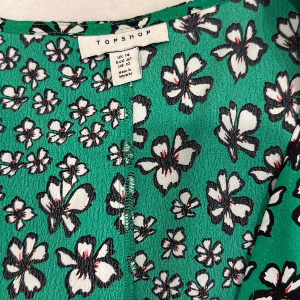 Topshop Green and Pink Floral Tea Dress